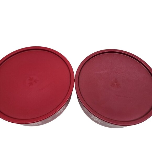 Tupperware Holiday Star Design Round Containers With Red Lids New - Picture 2 of 3